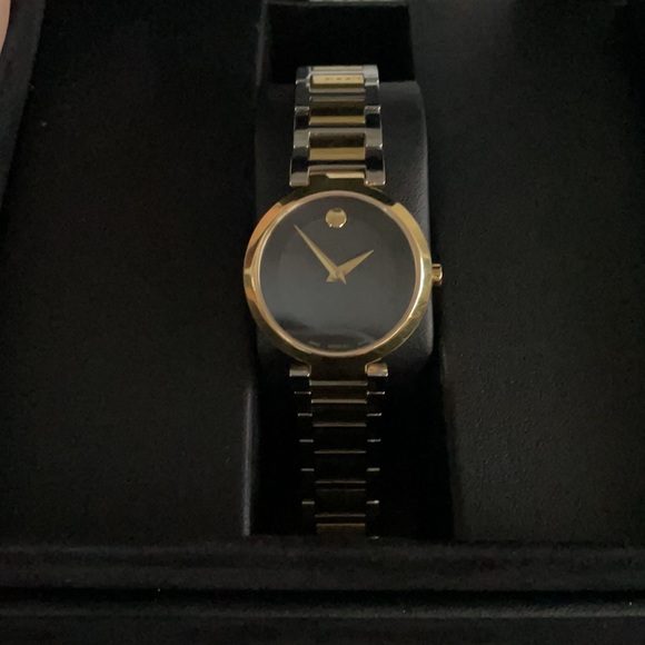 MOVADO gold and silver watch with black face - Picture 2 of 4